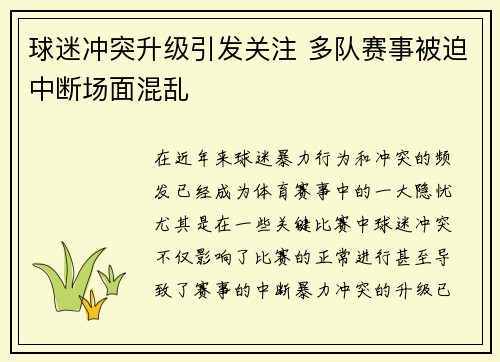 球迷冲突升级引发关注 多队赛事被迫中断场面混乱